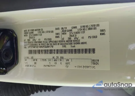 2019 Ford F-150 Platinum z USA, uszkodzony, nr VIN 1FTFW1E18KFD28170